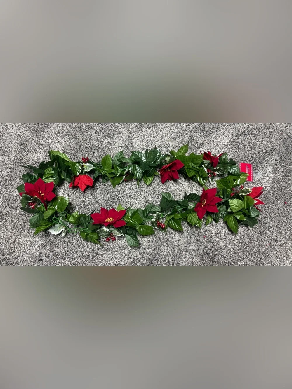 Ashland Red Poinsettia and Holly Green Leaf Holiday Garland